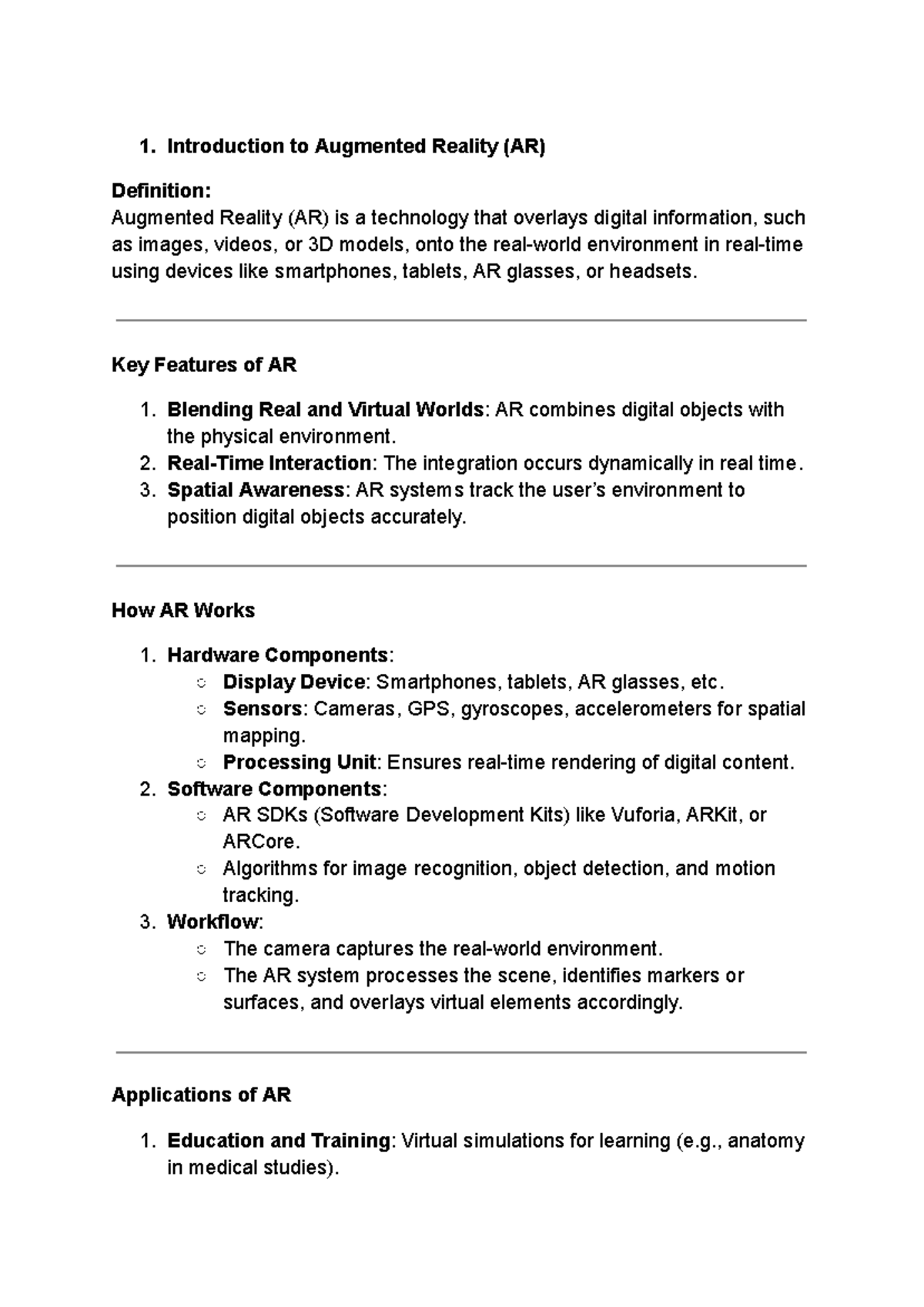 Un 5 arvr - honor paper for cse student - Introduction to Augmented ...