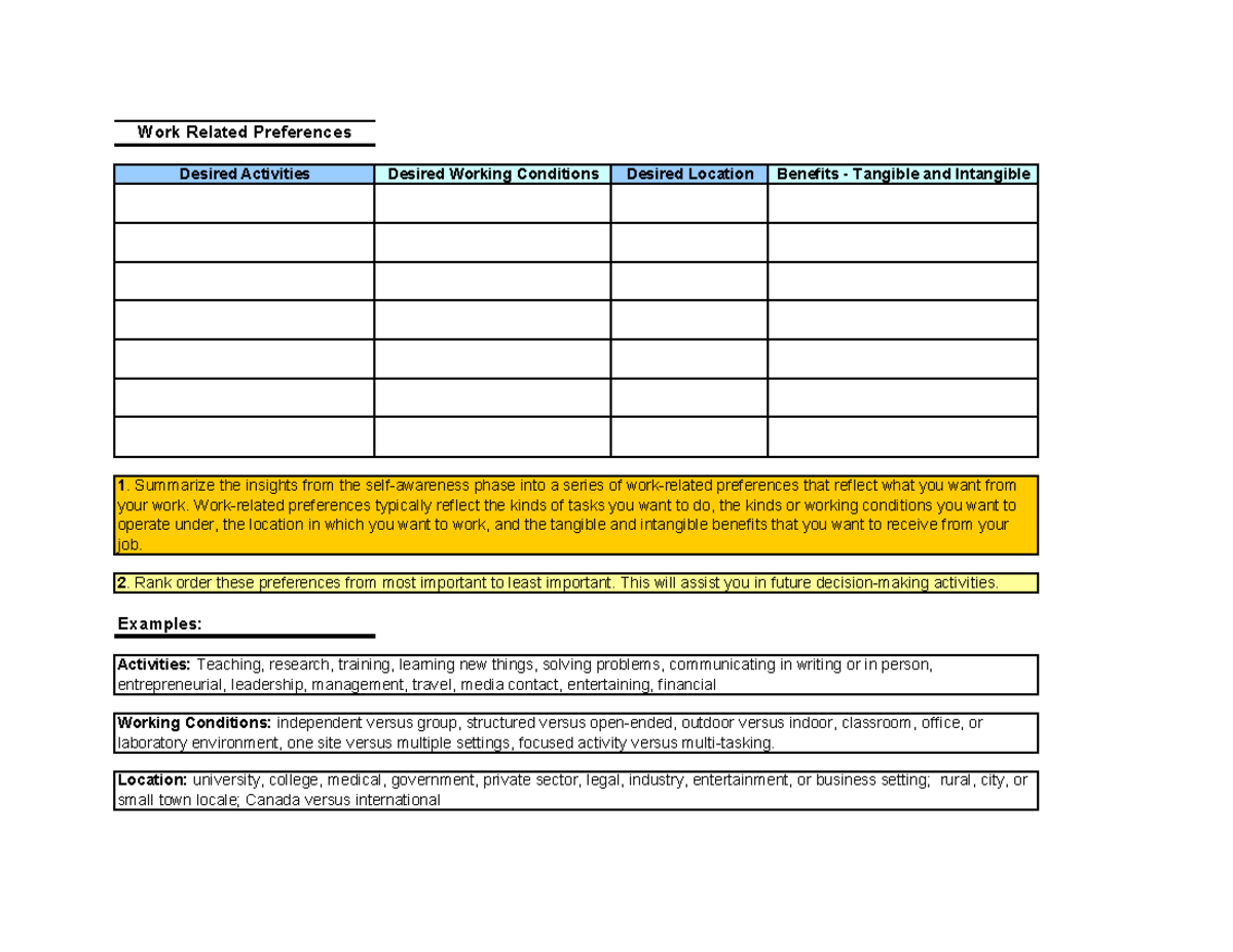 Gps work related preferences - Work Related Preferences Desired ...