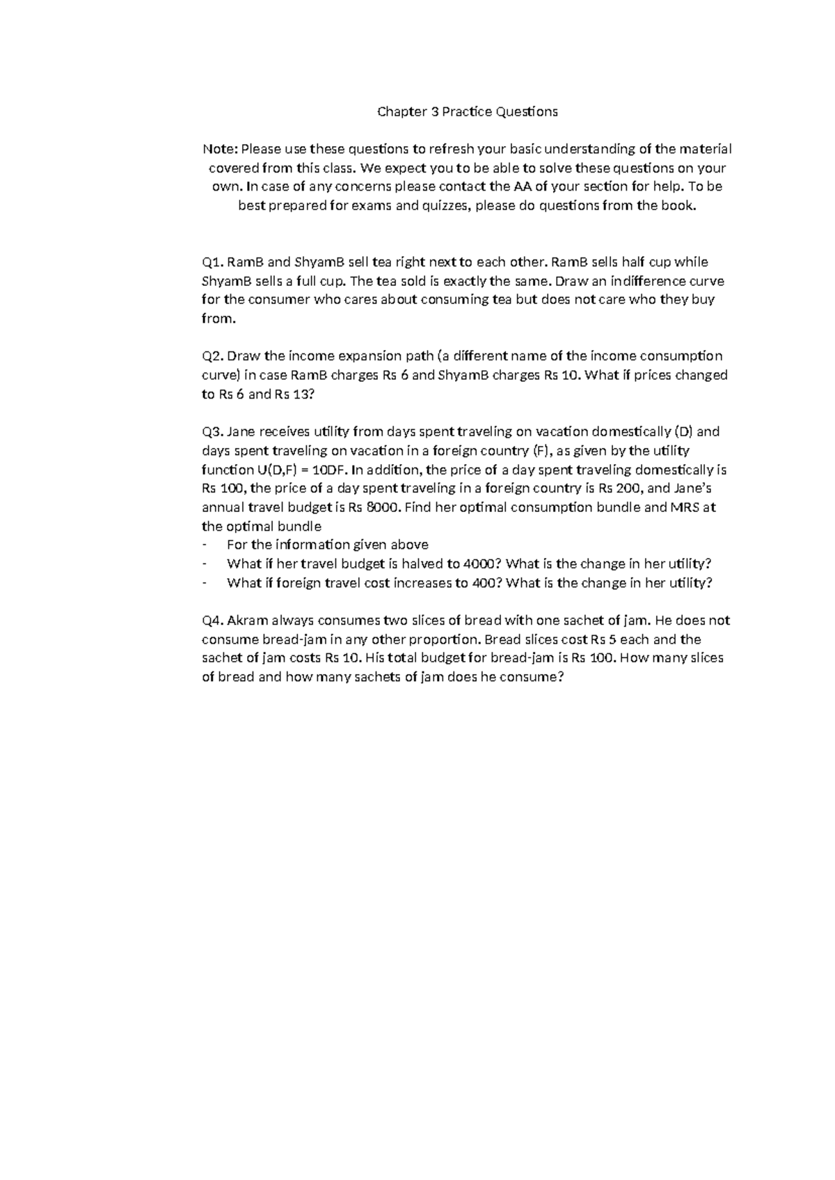 Chapter 3 Practice Questions for Economics 101: Consumer Theory - Studocu