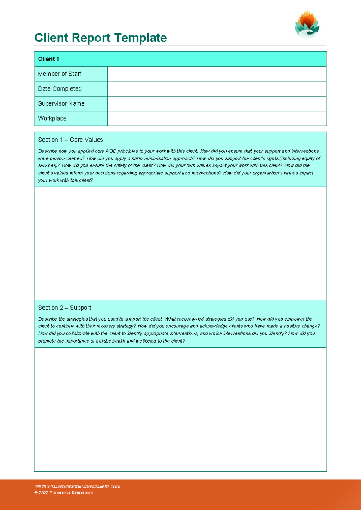 Banksia SD SS T6 Client Report Template: Core Values & Support ...