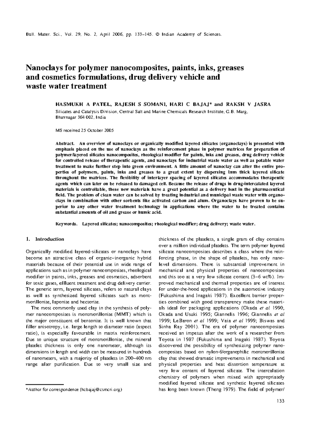 Nanoclays in Polymer Nanocomposites and Wastewater Treatment: A Review ...