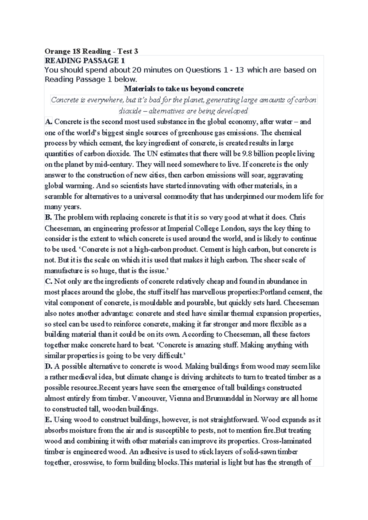 Cam 18 Test 3 - Reading Passage Analysis and Questions - Studocu