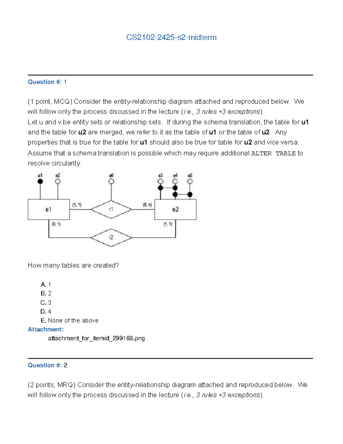 CS2102 2425 S2 Midterm Exam Questions and Answers - Studocu