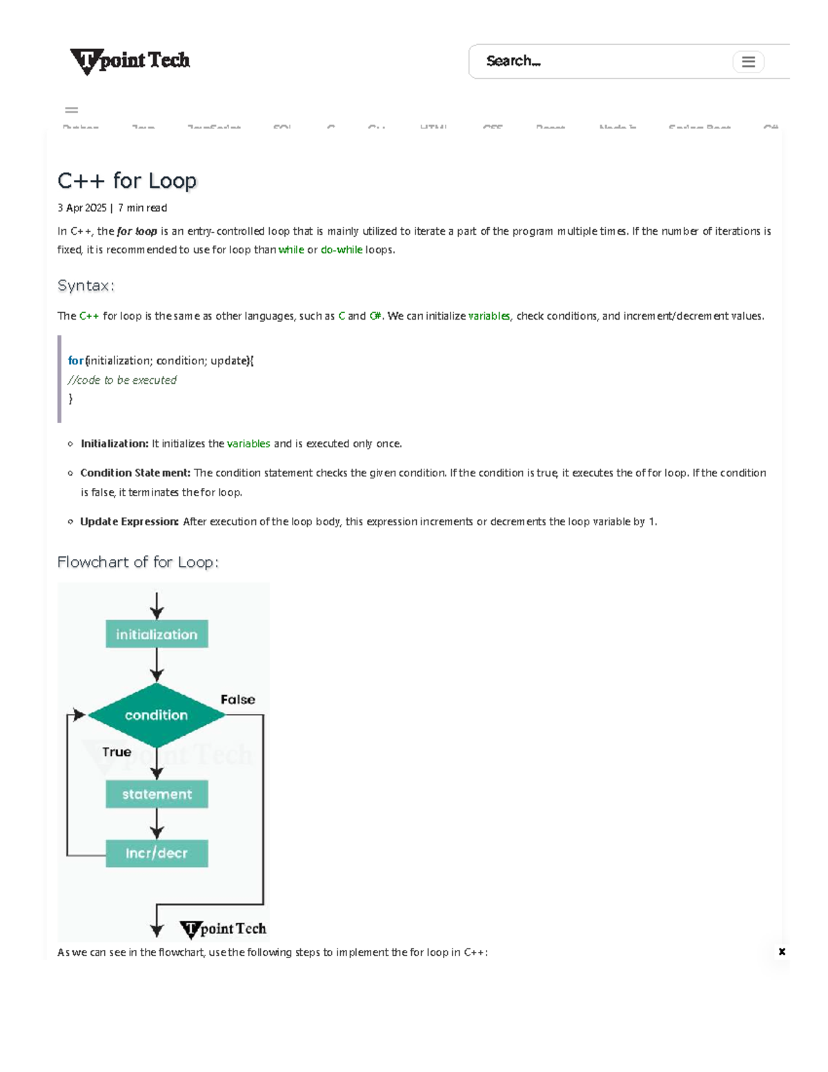 C++ for Loop Overview - Tpoint Tech Guide - Studocu