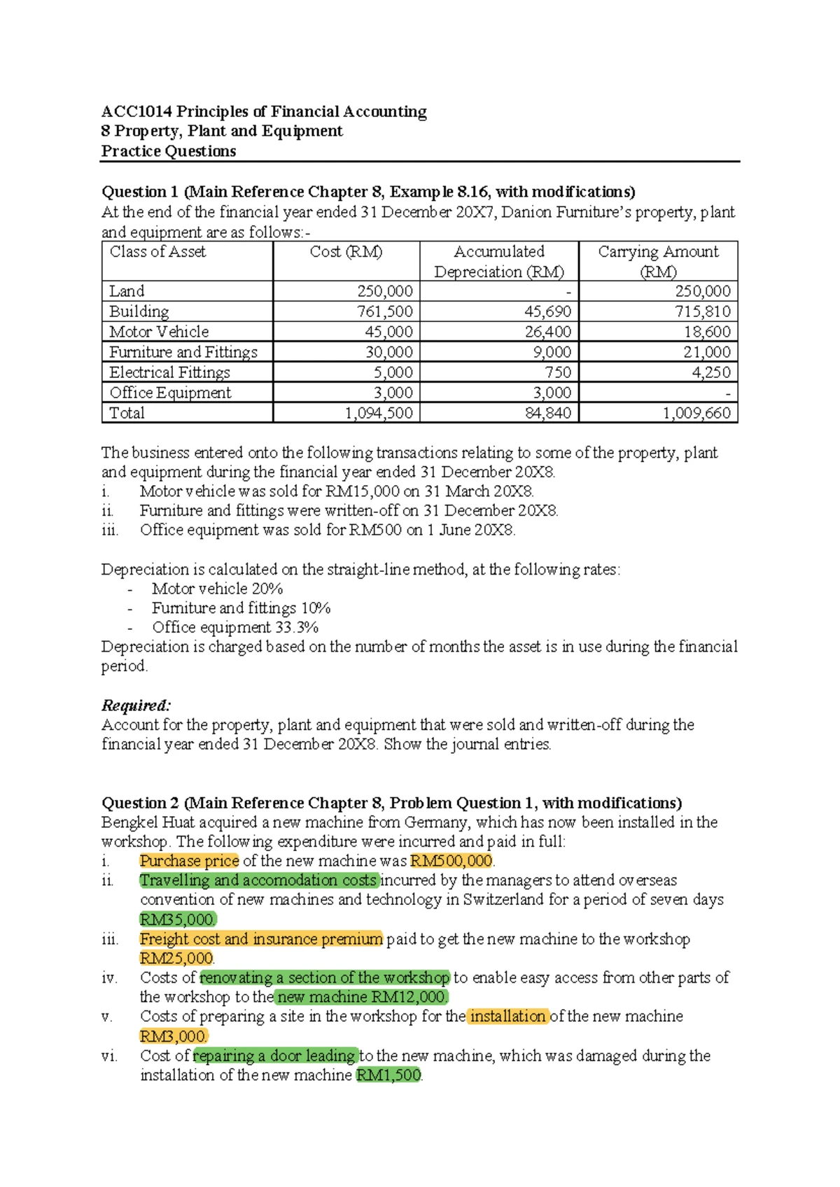 ACC1014 Final Exam Practice Questions on Financial Transactions ...