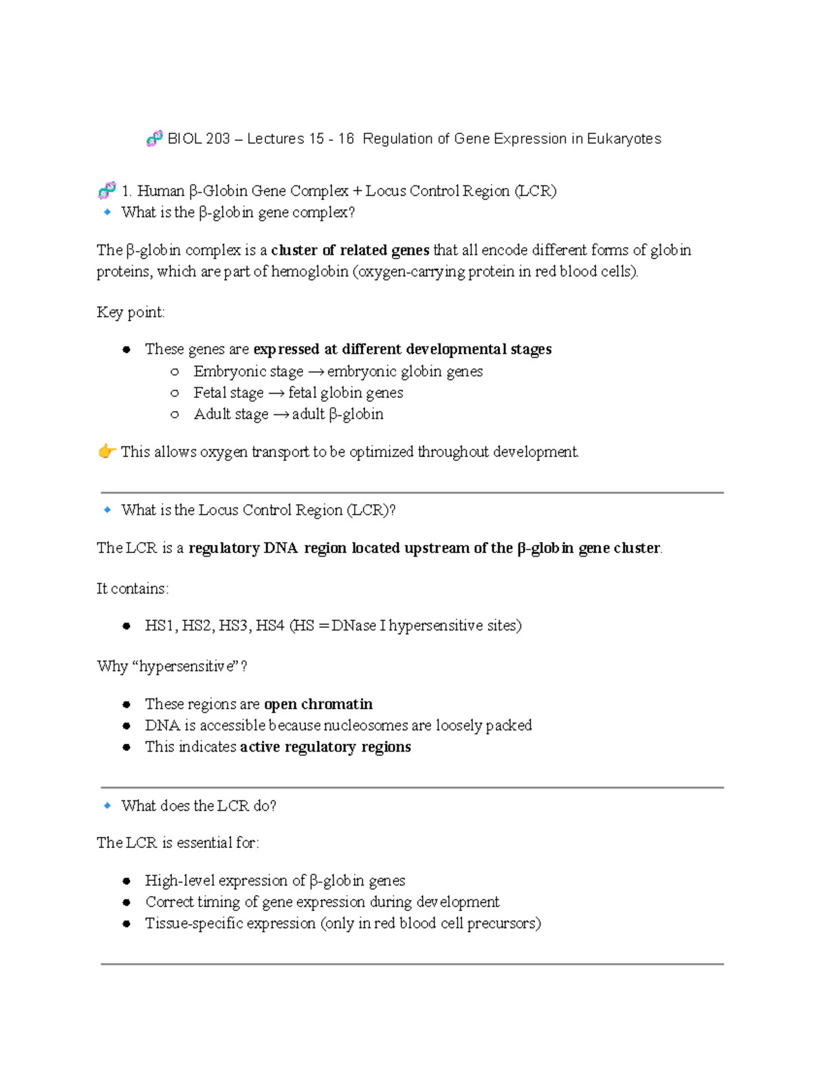 BIO 203 Lecture Notes: Gene Expression Regulation in Eukaryotes - Studocu