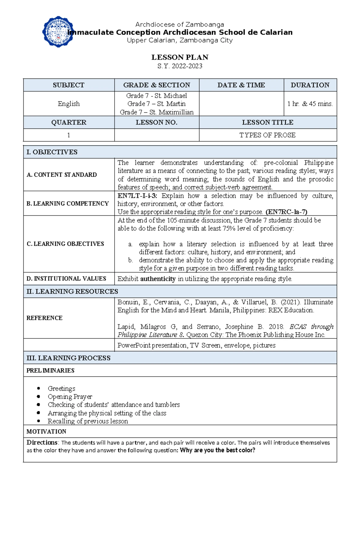 Science Lesson Plan 10 DAY 1 - Republic of the Philippines Department ...