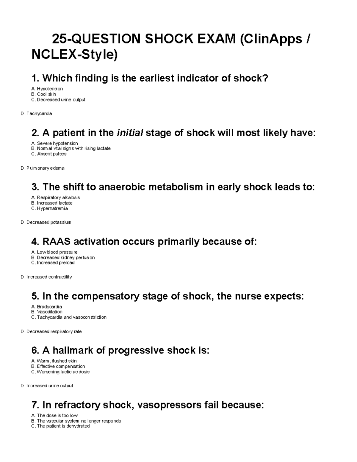Shock Exam Questions (ClinApps) - Studocu