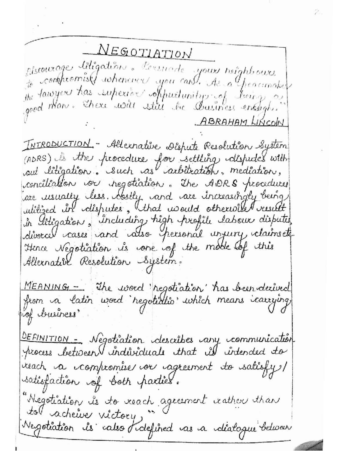 Negotiation Notes: Understanding ADRS and Effective Strategies - Studocu