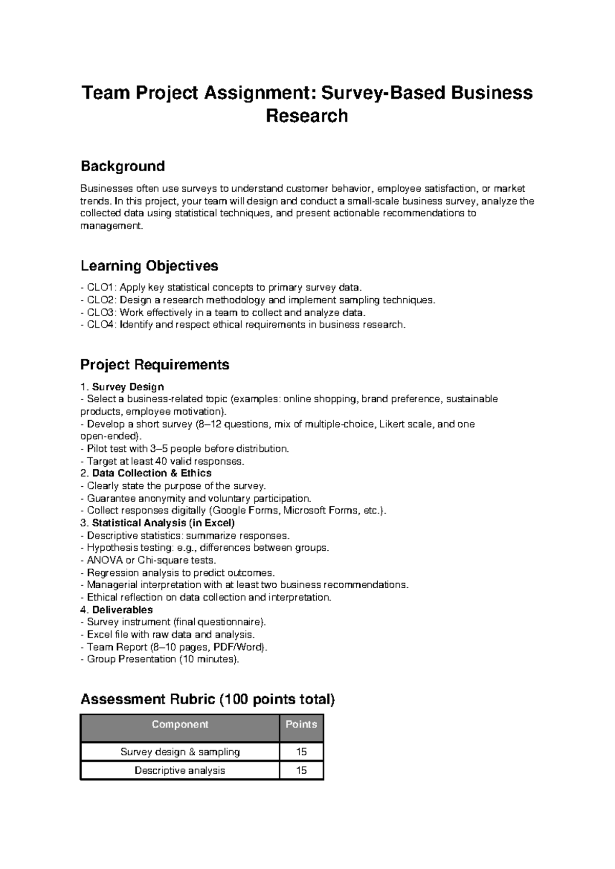 Team Project Assignment: Business Research Survey Design - Studocu