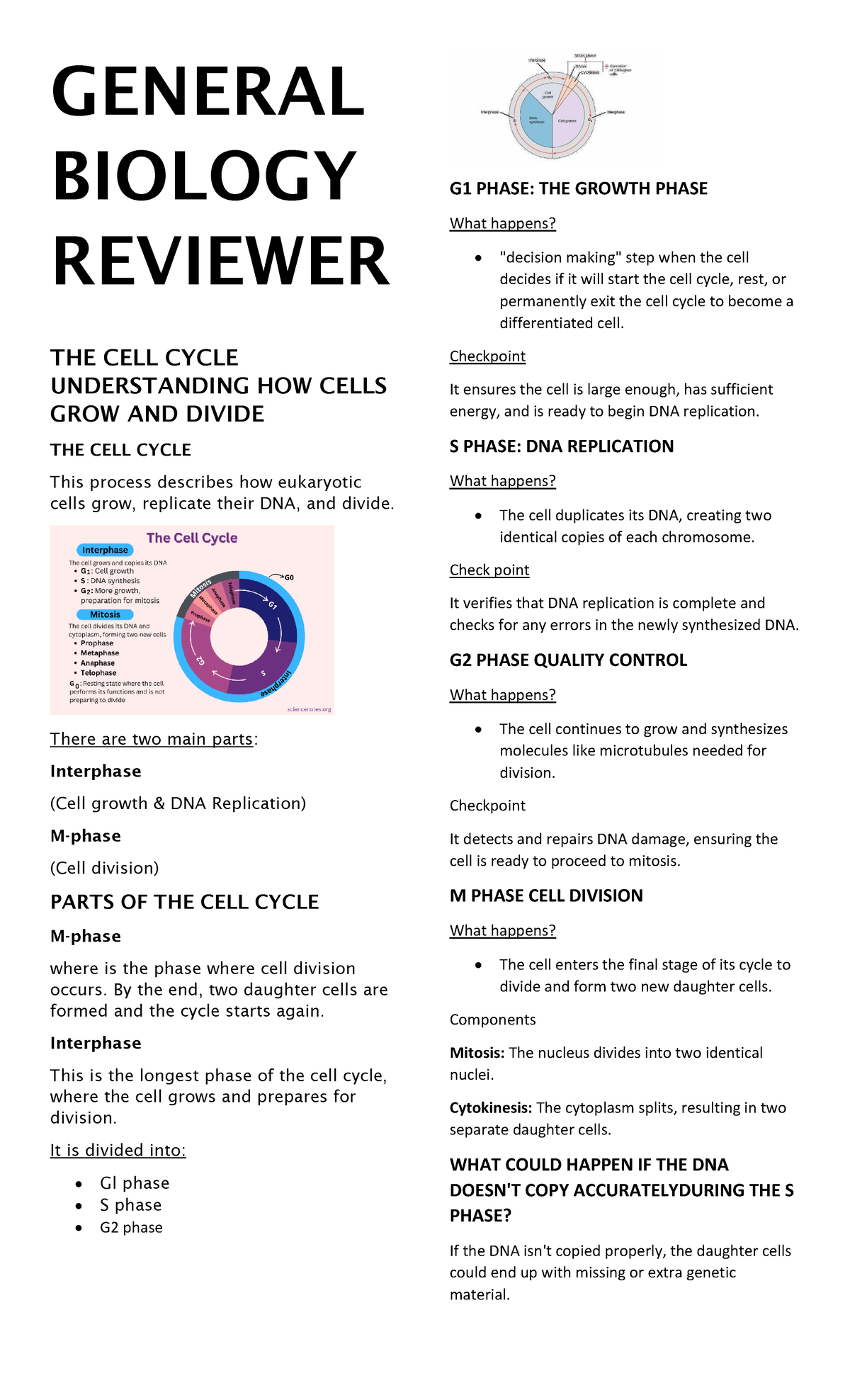 General Biology Reviewer G1: The Cell Cycle and Growth Phase - Studocu