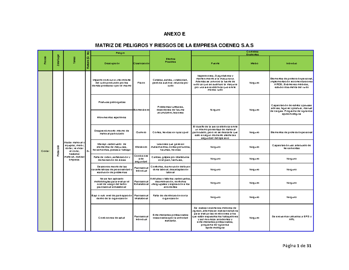 Matriz De Identificacin De Peligros Y Evaluacin De Riesgos Apuntes