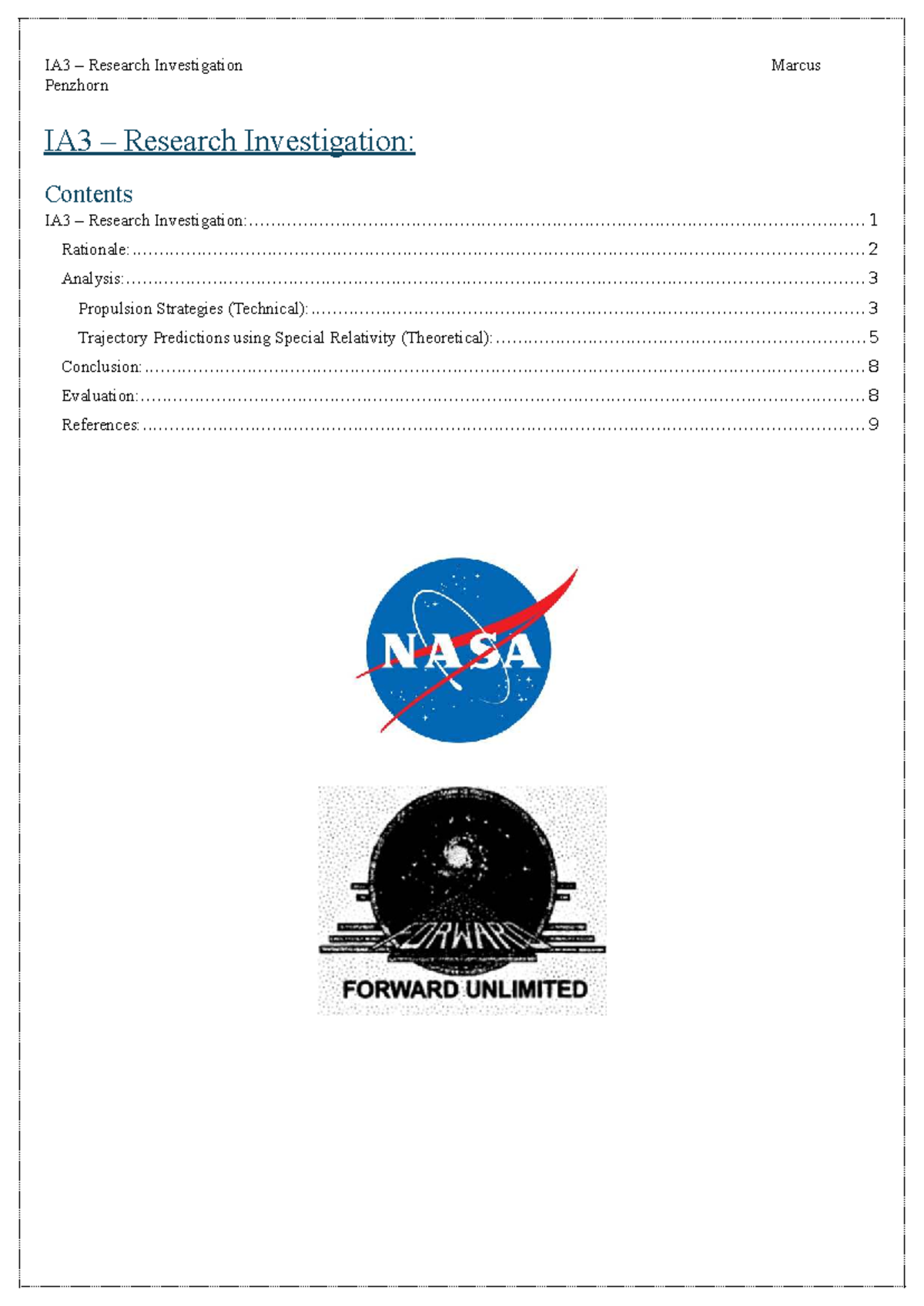IA3 Research Investigation: Exploring Interstellar Travel Feasibility ...