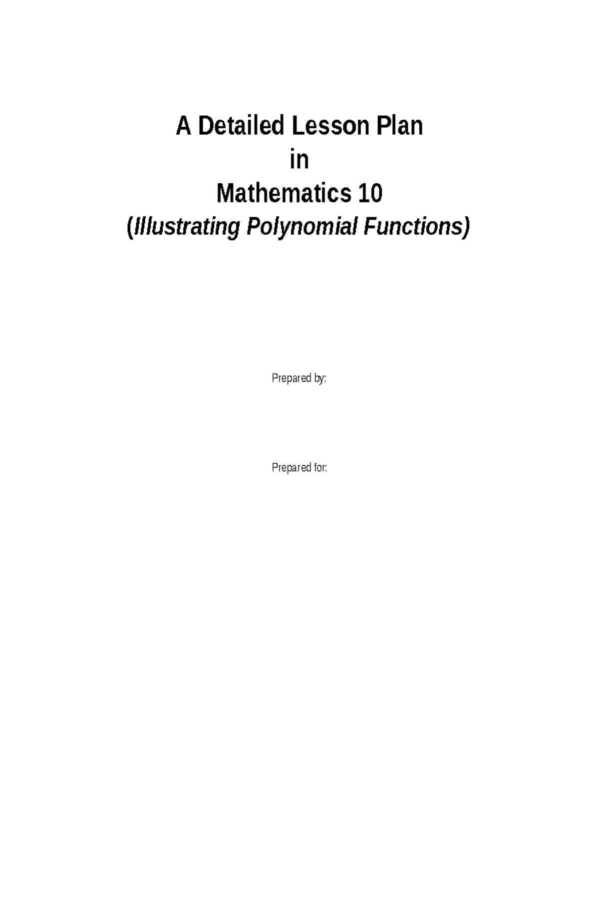Grade 10 DLP: Lesson Plan on Polynomial Functions and Quartiles - Studocu