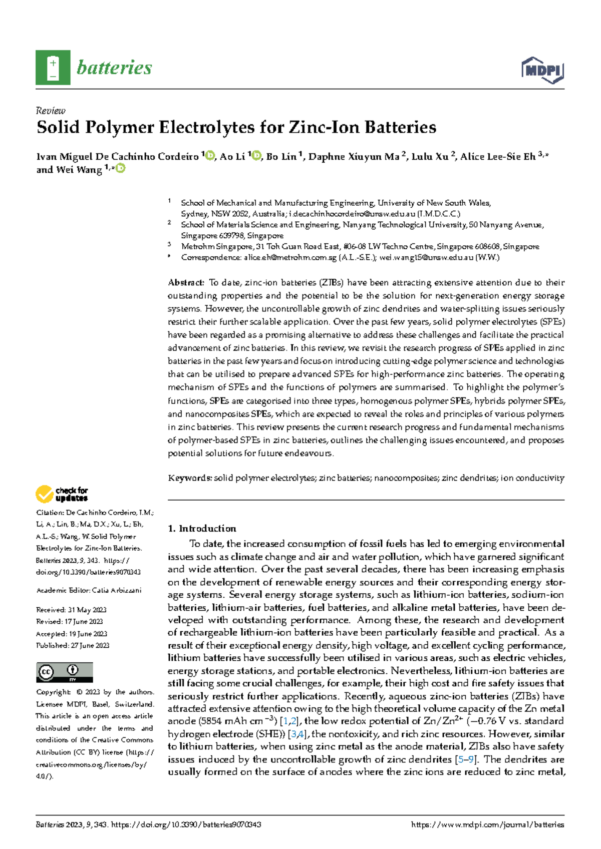 Solid Polymer Electrolytes for Zinc-Ion Batteries: A Comprehensive ...