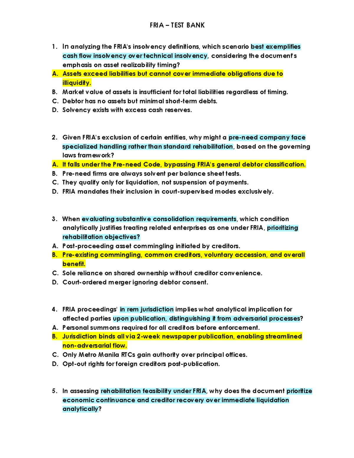 FRIA - Test Bank Review Questions and Answers - Studocu