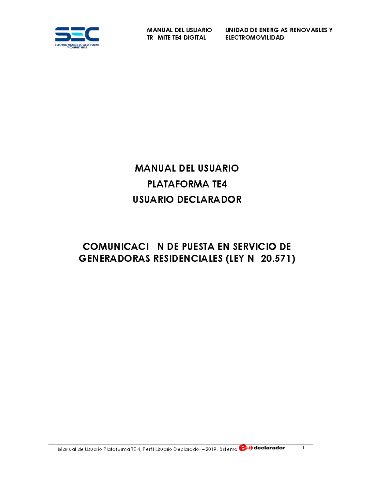 Manual de Usuario TE4 Digital: Declaración de Generadoras Residenciales ...