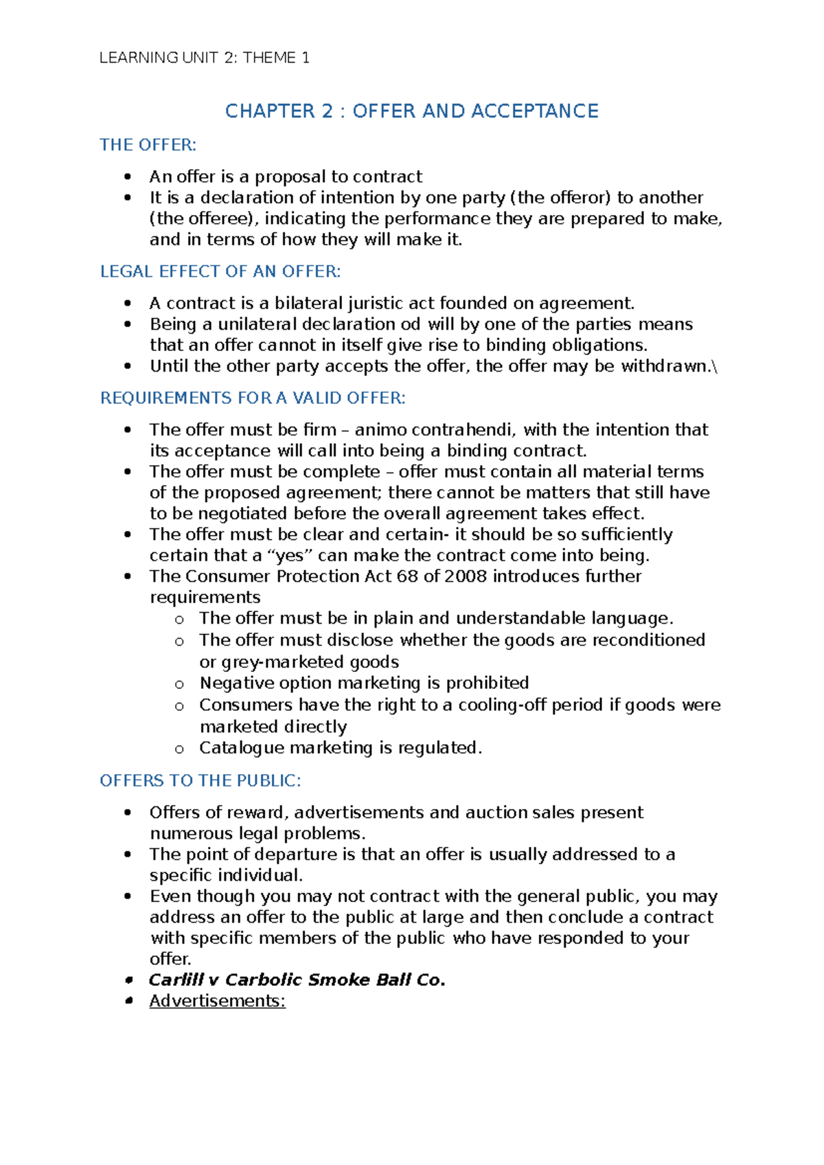 Chapter 2 - Offer and Acceptance in Contract Law (Legal Studies) - Studocu