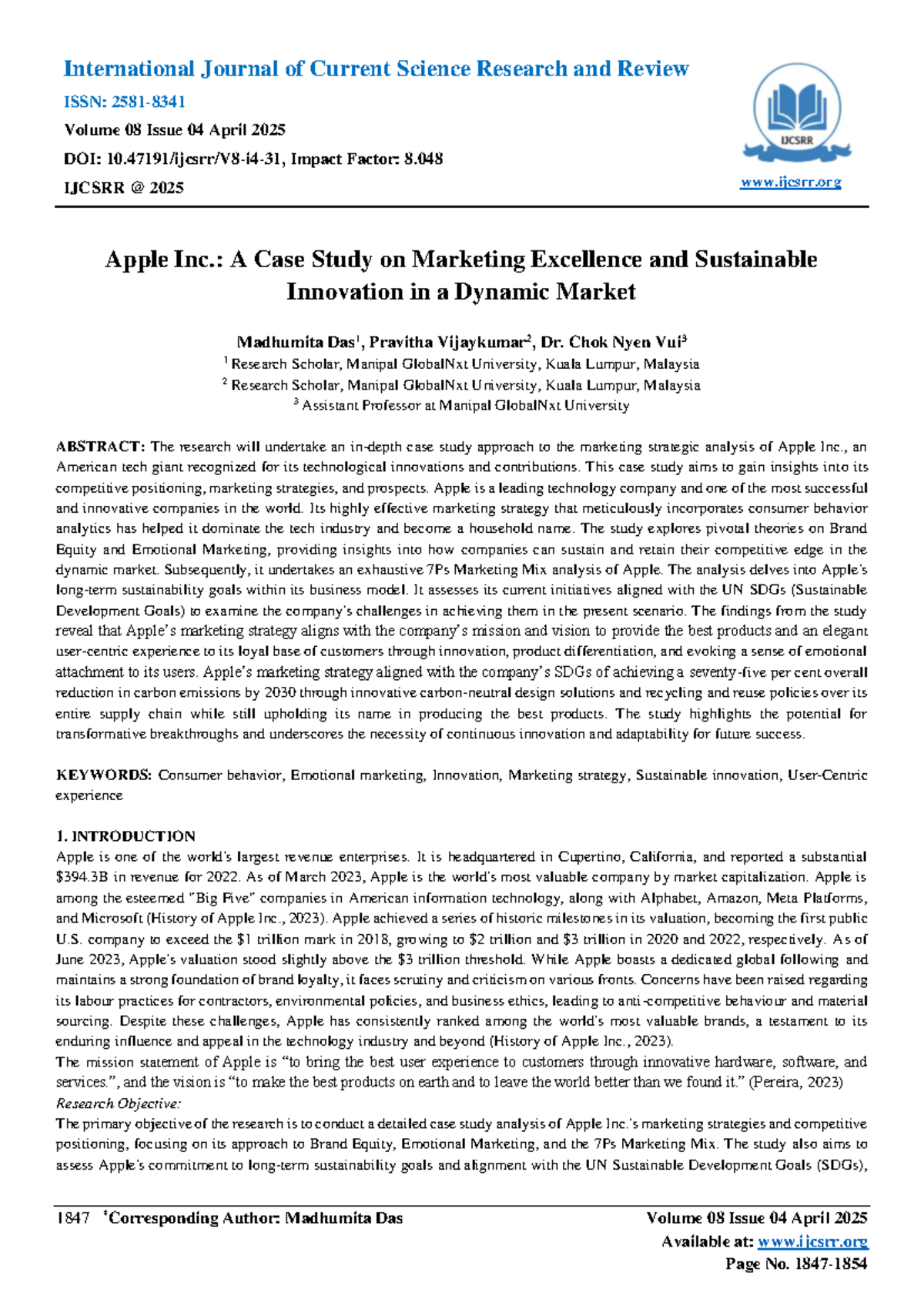IJCSRR 2025: Apple Inc. Case Study on Marketing & Sustainability ...
