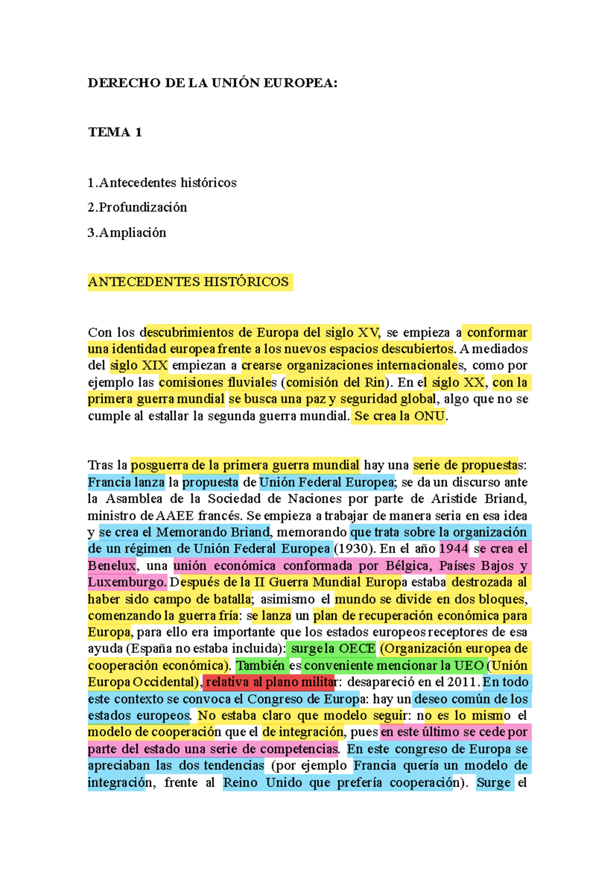 DERECHO DE LA UNIÓN EUROPEA: TEMA 1 - ANTECEDENTES, PROFUNDIZACIÓN Y ...
