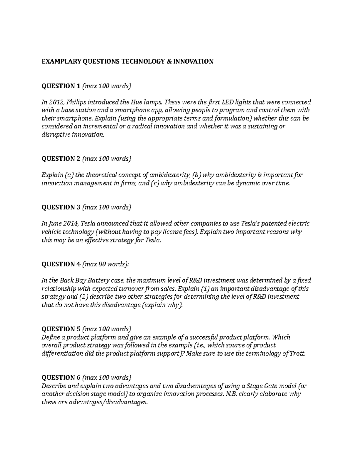 Technology & Innovation Exam Sample Questions 2015: Practice Test ...