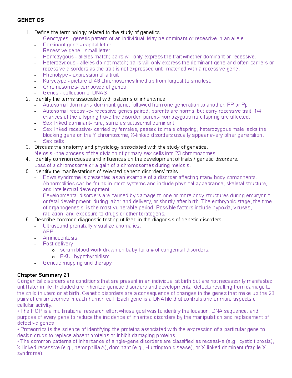 Patho 202 - Test Review on Genetics, Stress, and Fluid Balance - Studocu