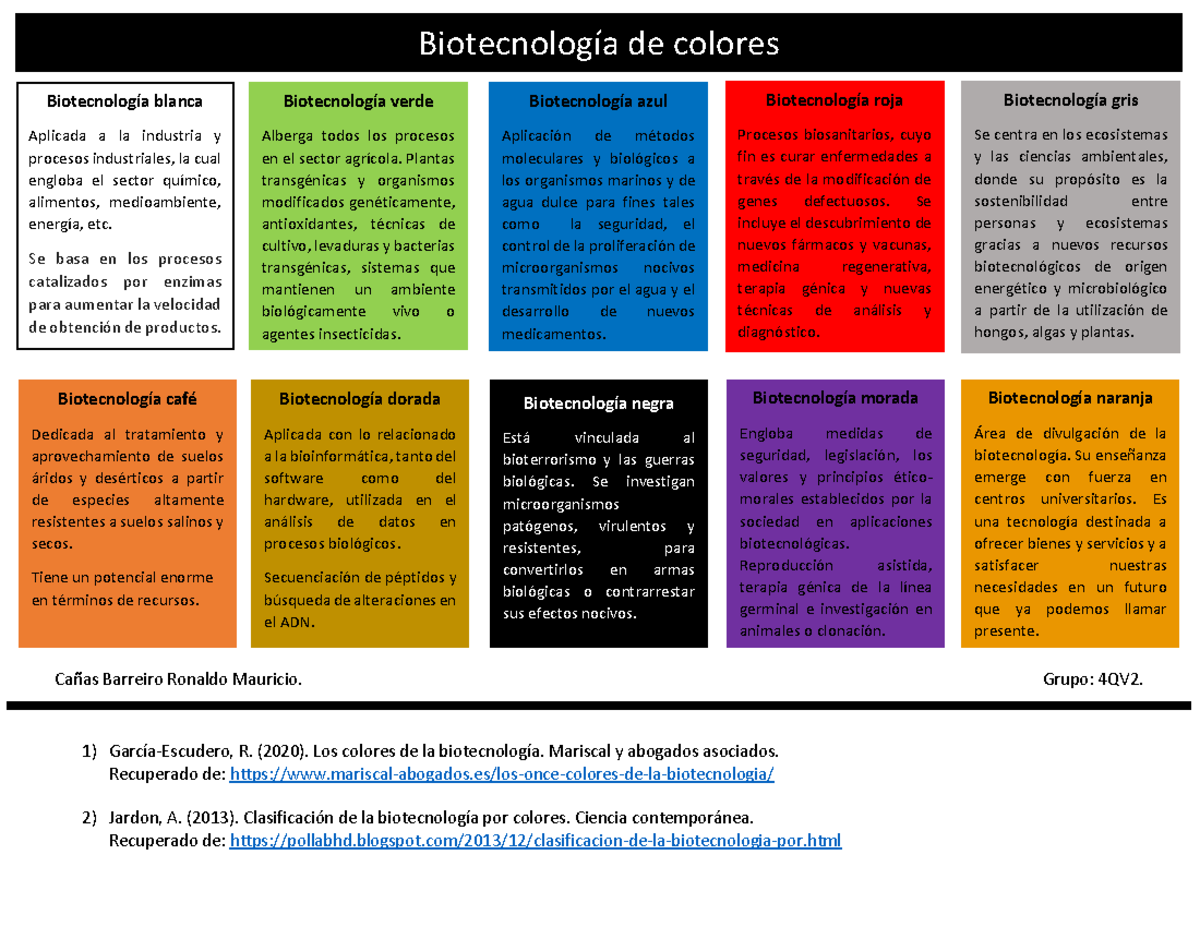 Areas De La Biotecnologia Por Colores