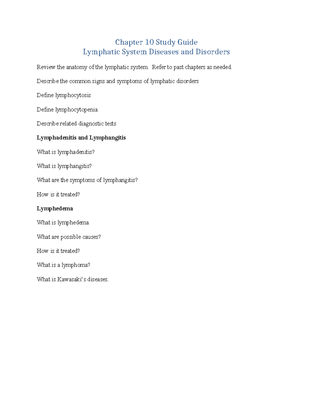 Chapter 10 Study Guide - Lymphatic - Chapter 10 Study Guide Lymphatic ...