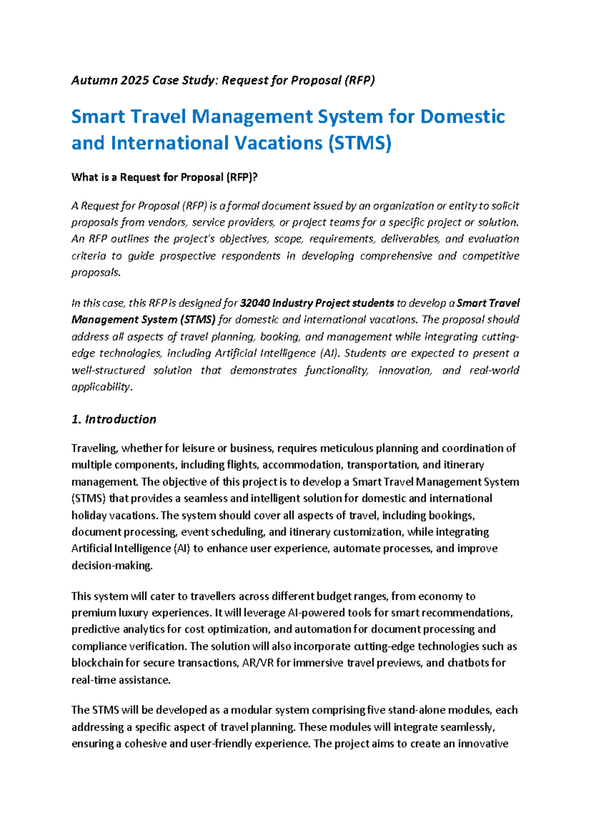 Autumn 2025 Case Study: RFP for 32040 STMS Smart Travel Management ...