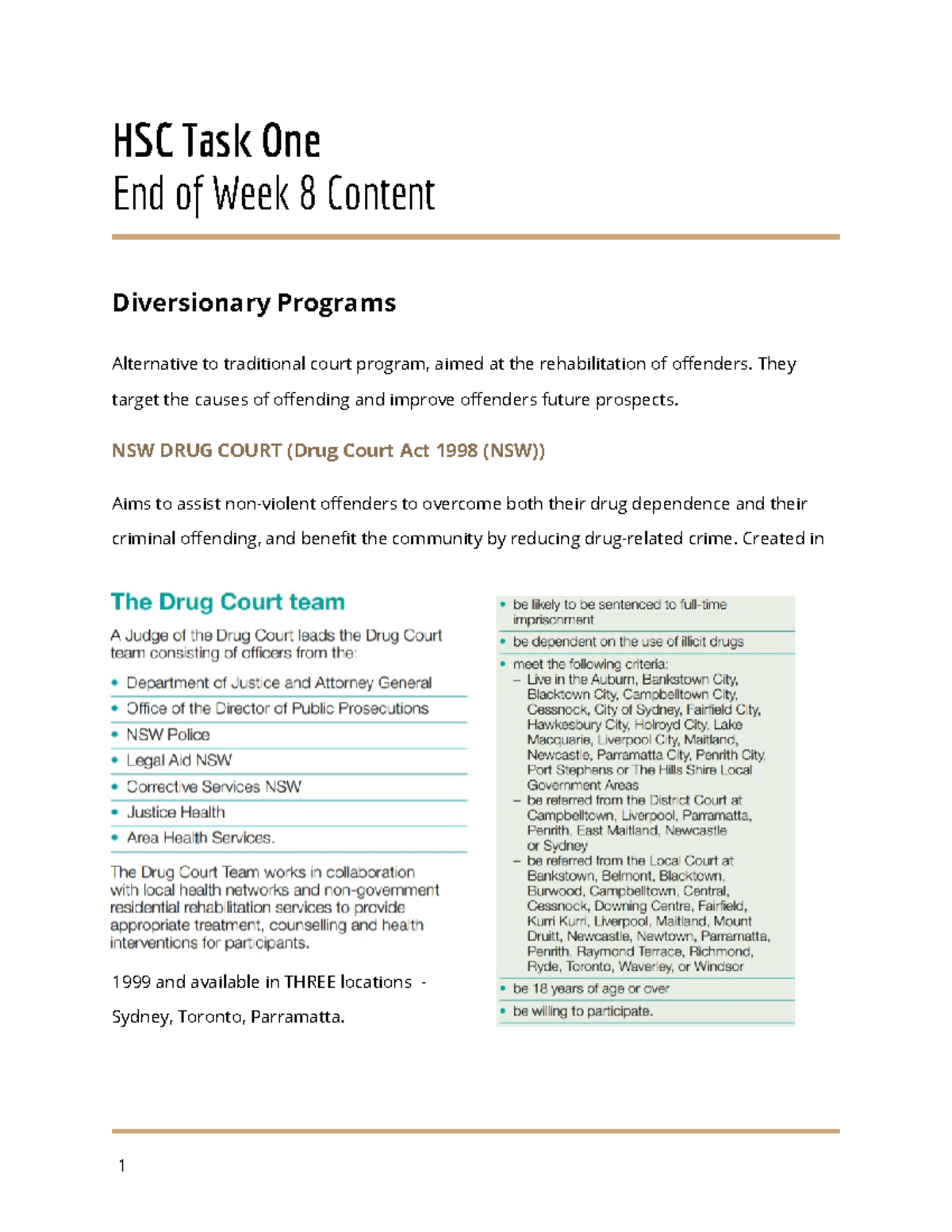 HSC Task One - Hsc Task One -> Diversionary Programs notes detailed ...