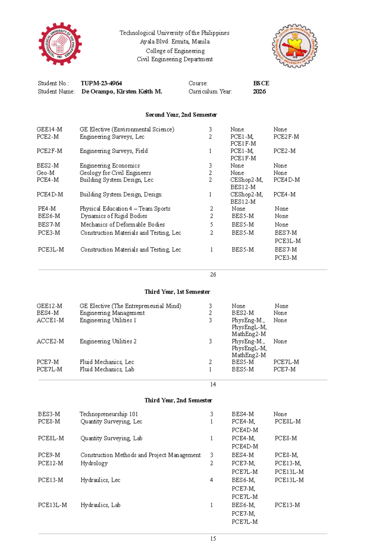 POS - Strema DE Ocampo: BSCE 2026 Engineering Electives Overview - Studocu