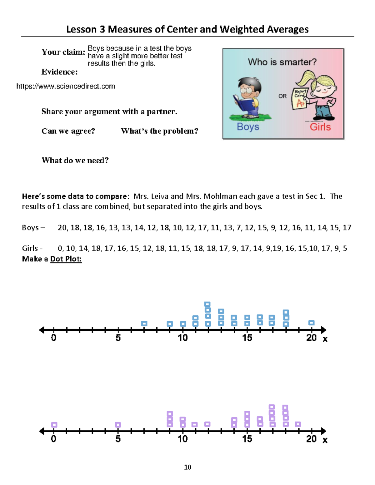 Measuresofcenter - For free - 10 Lesson 3 Measures of Center and ...