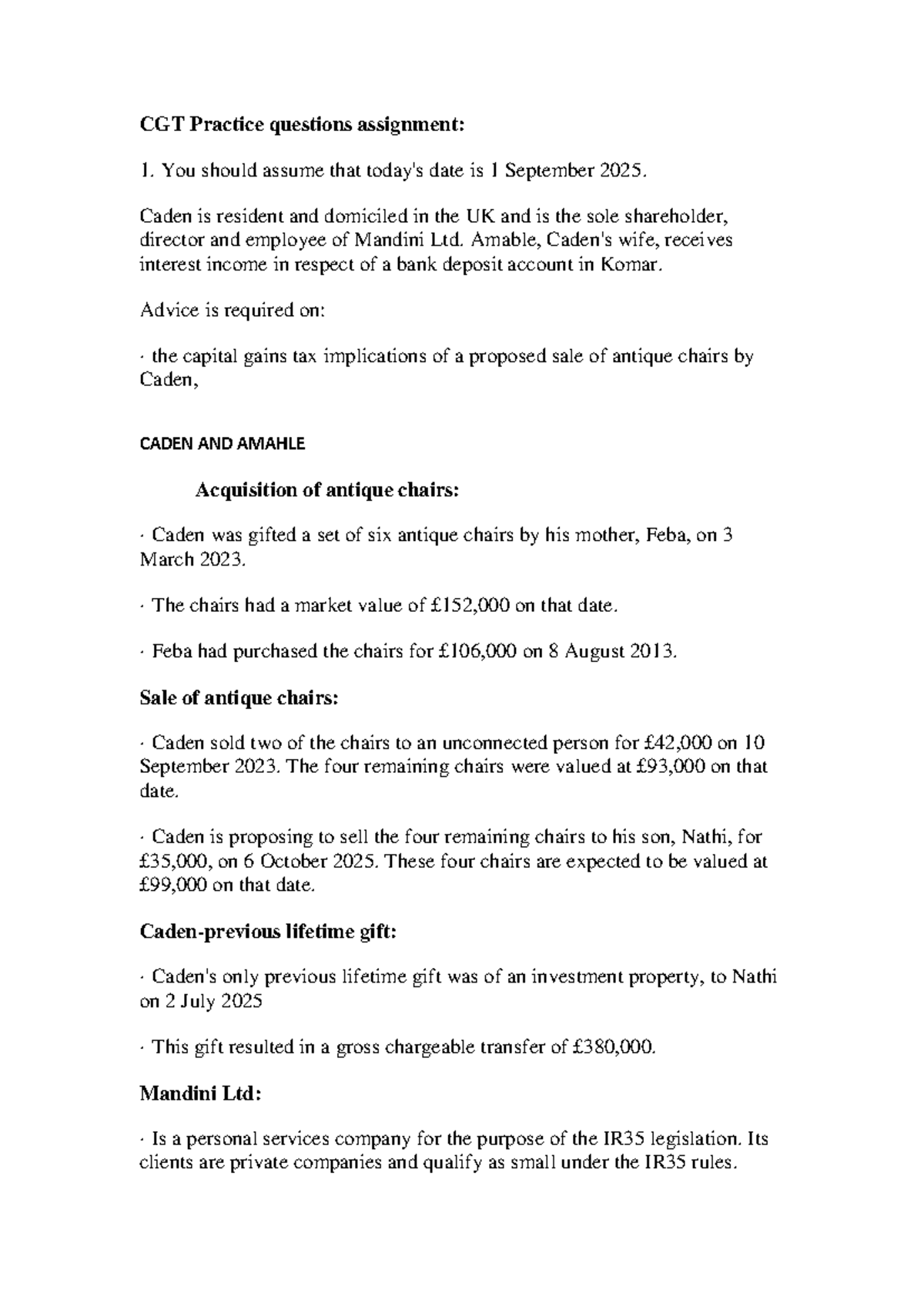 CGT Practice Questions Assignment: Capital Gains Tax Implications - Studocu