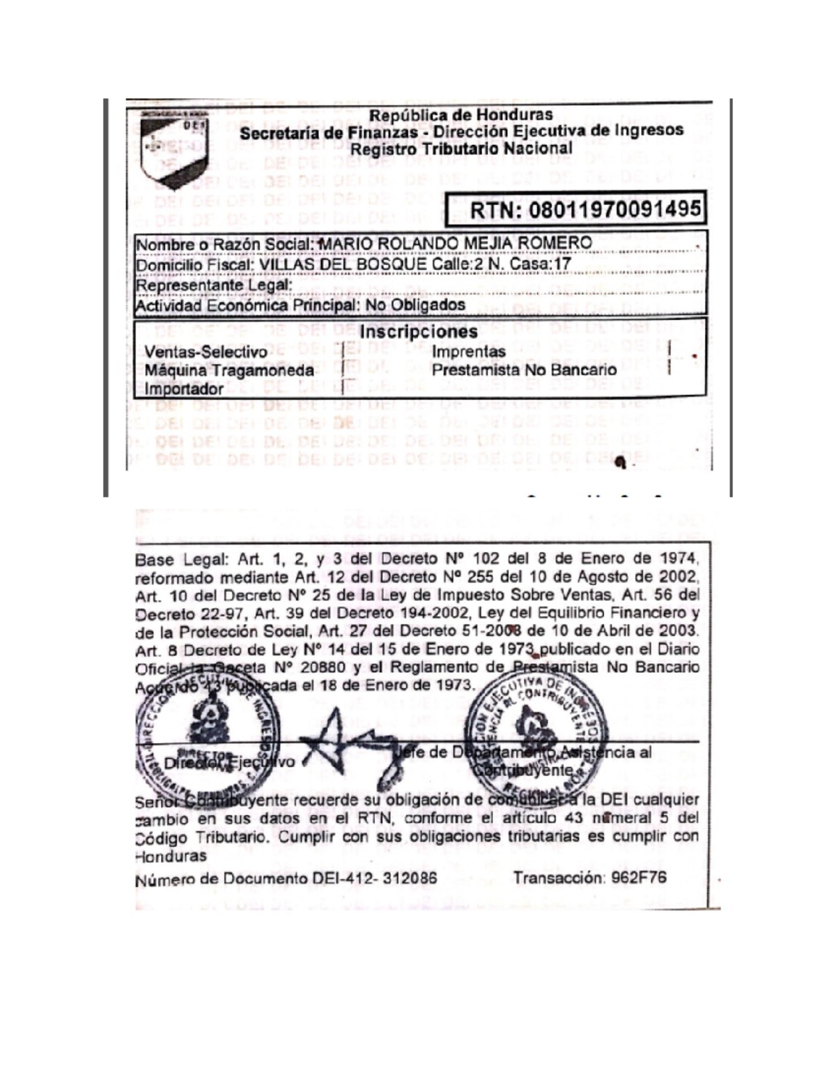 RTN Mario Mejía - rtn - República de Honduras Secretaría de Finanzas ...