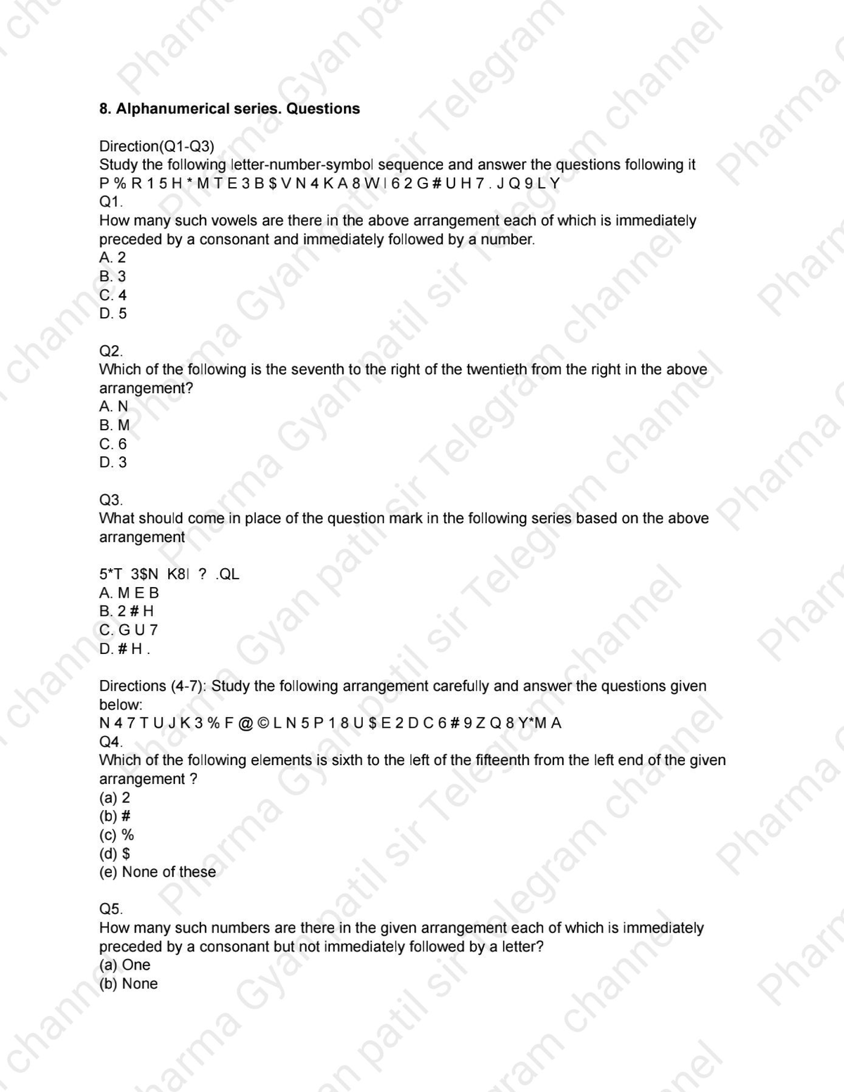 8. Alphanumerical Series: Questions for Pharma Exam - Studocu