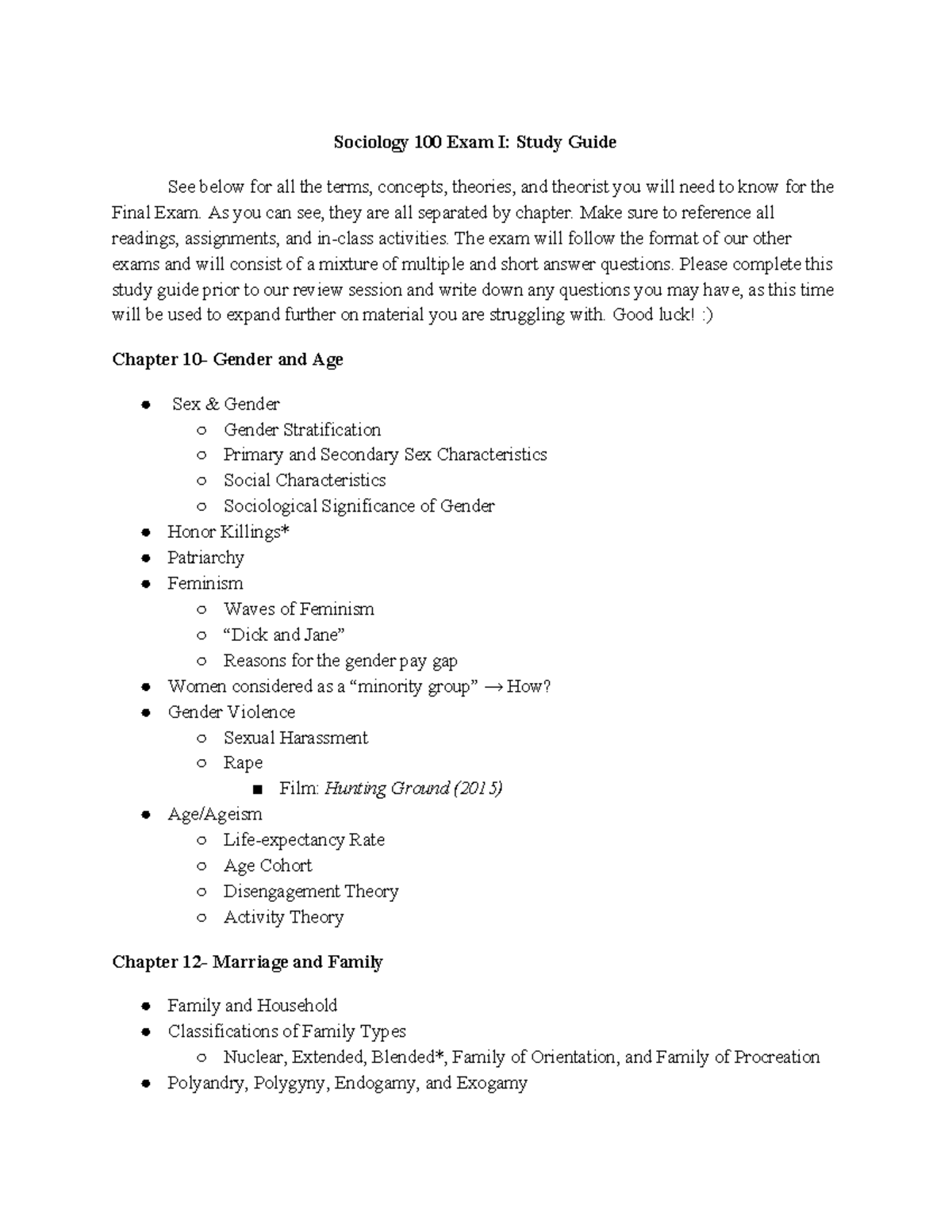 Sociology 100 Final Exam Study Guide: Key Concepts & Terms - Studocu