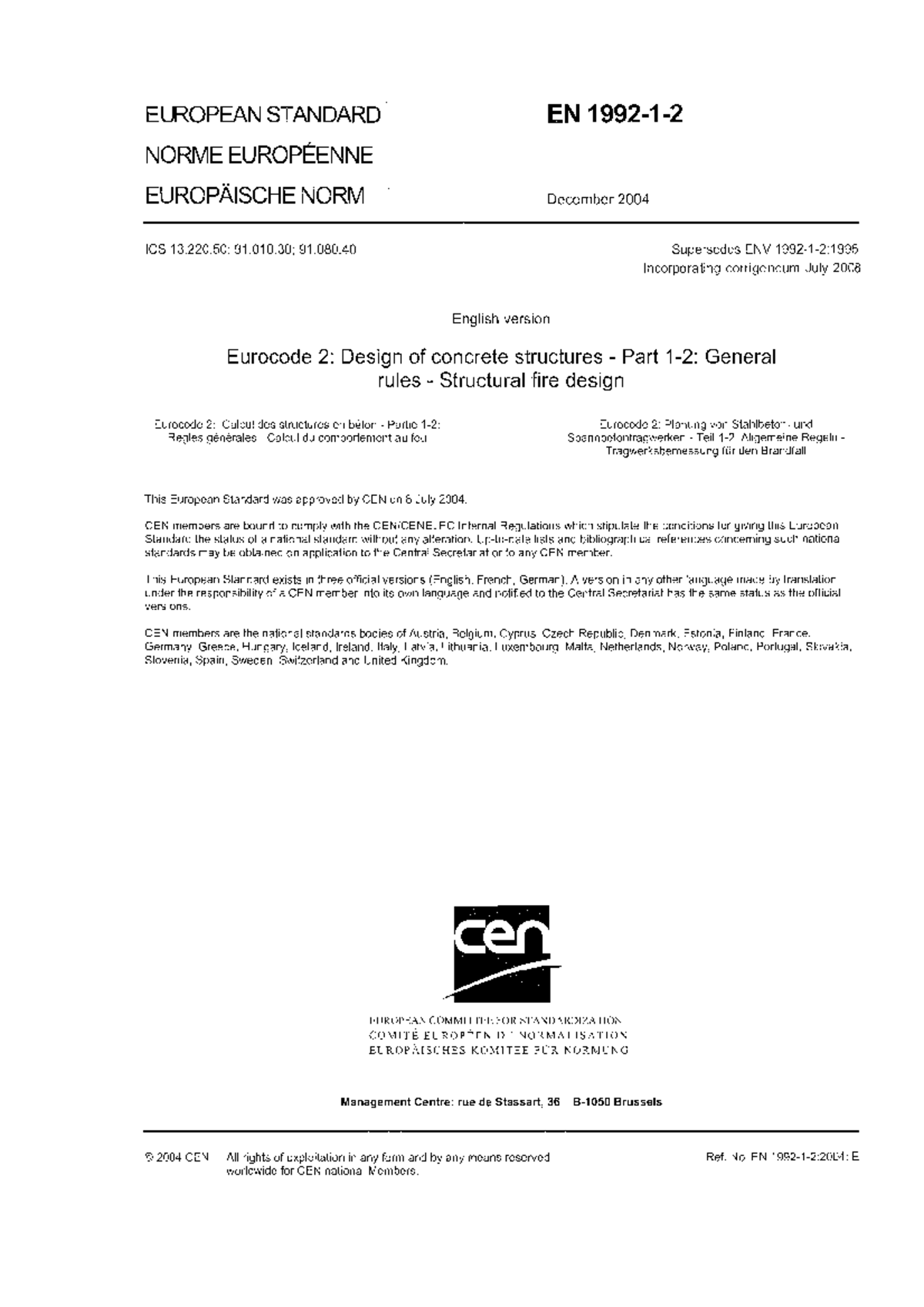 Eurocode 2: Design of Concrete Structures - Part 1.2 Fire Design Notes ...