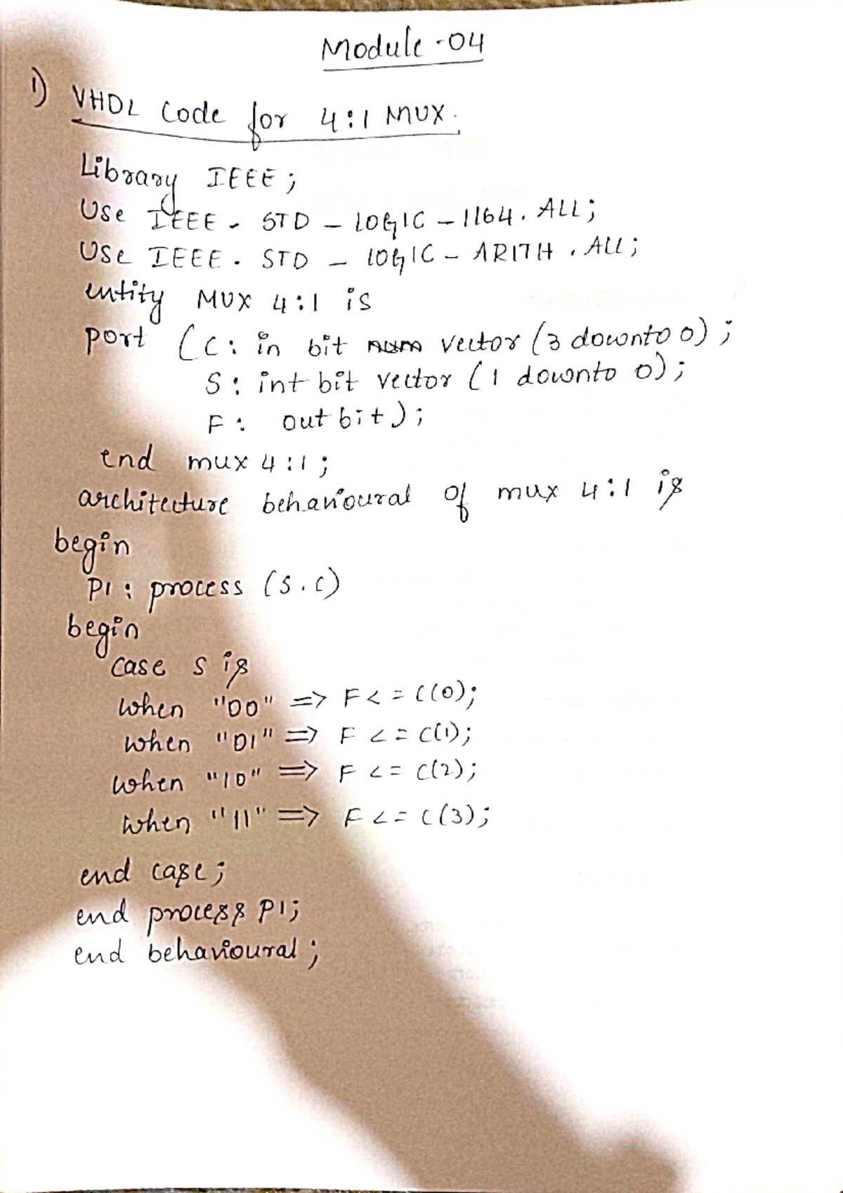 Module 4-1: VHDL Code for MUX and Flip-Flop Analysis - Studocu