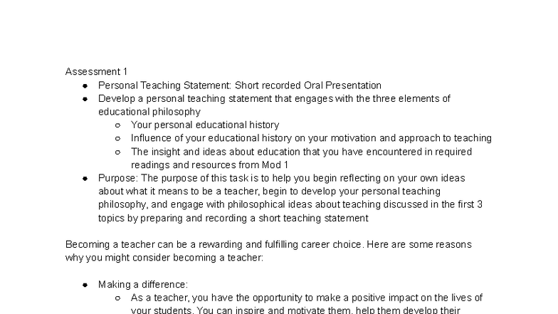 EDES101 Assessment 1: Personal Teaching Statement Presentation - Studocu