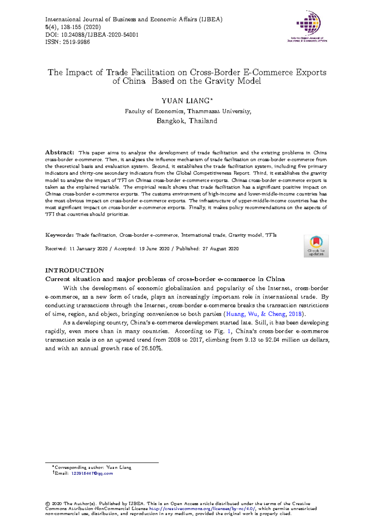 The Impact of Trade Facilitation on China's Exports: An Analysis Using ...