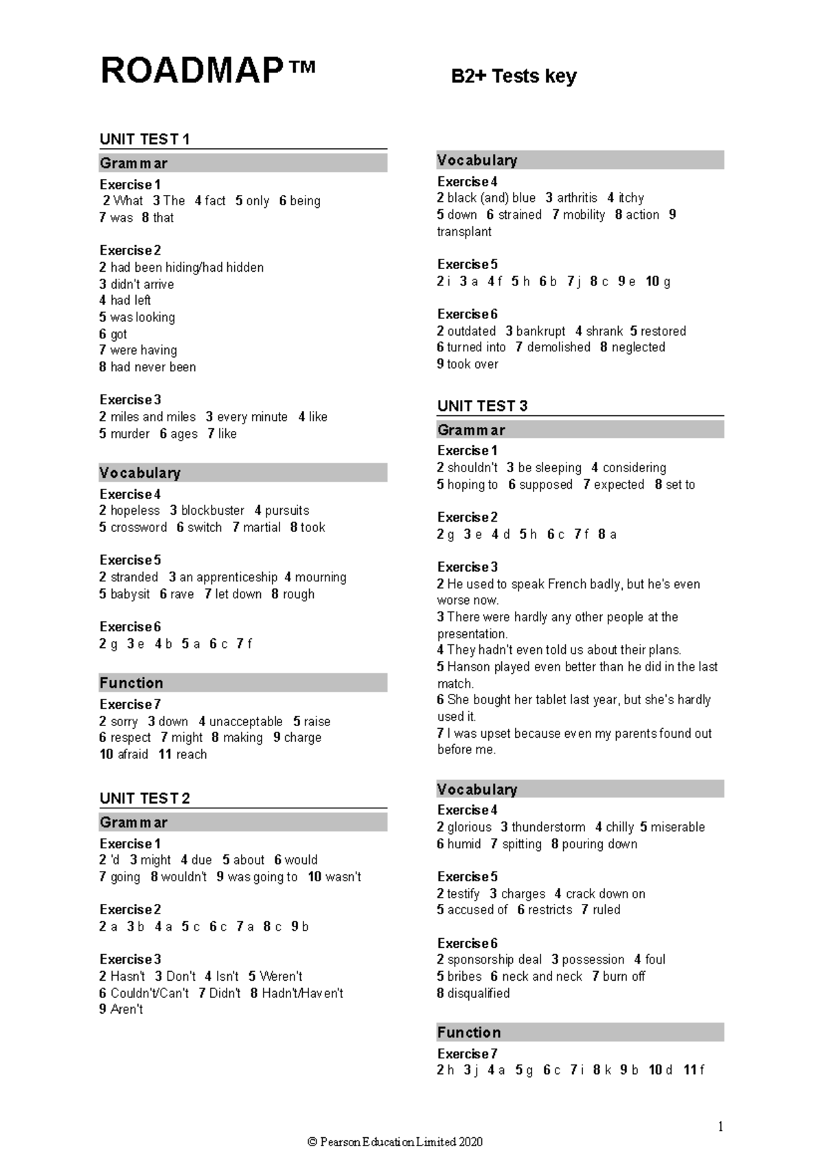 UNIT TEST Answer Key: Grammar and Vocabulary Exercises - Studocu