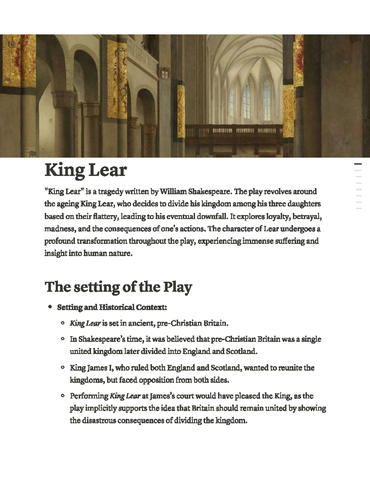 King Lear (ENG 101) - In-depth Analysis of Setting and Themes - Studocu