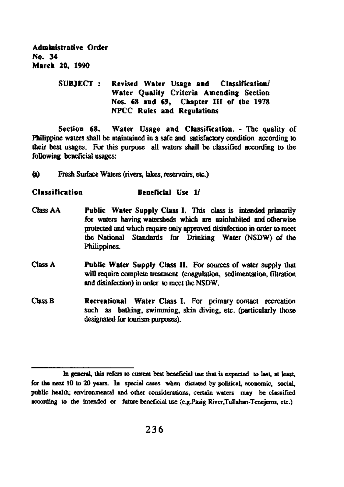 DAO 1990-34: Classification of Water Bodies and Standards - Studocu