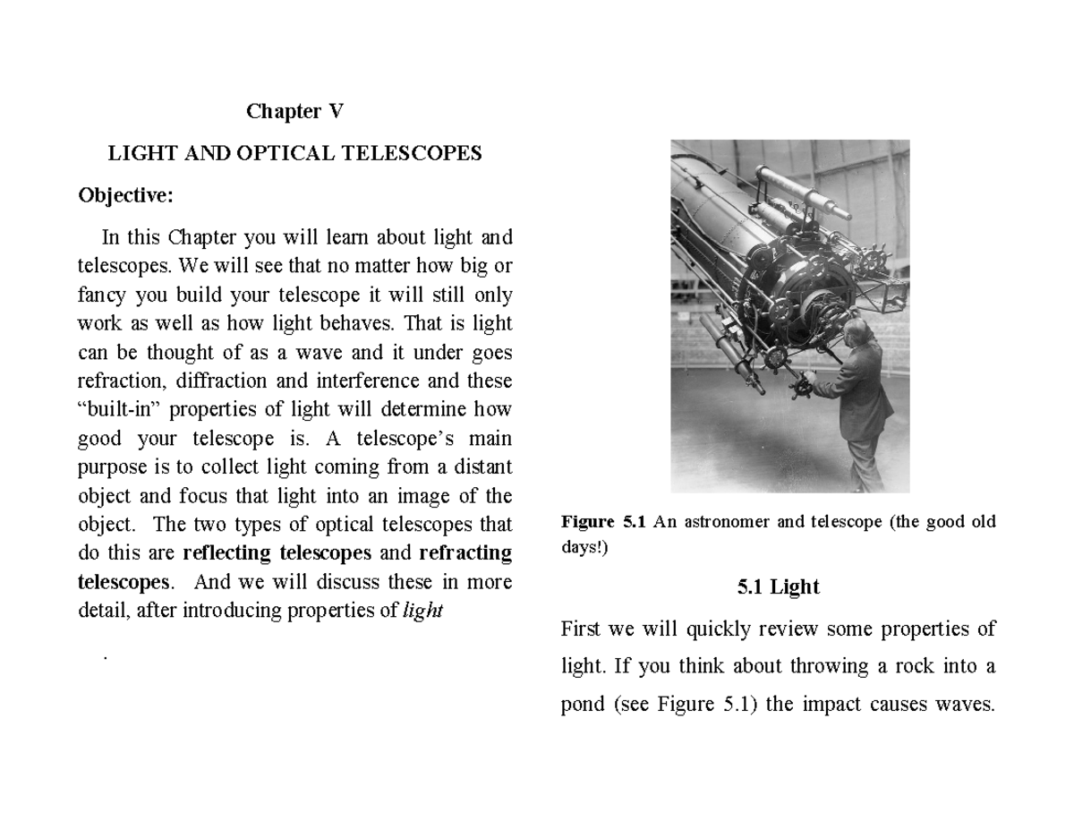Chapter 5: Light and Optical Telescopes Overview (ASTR 154) - Studocu
