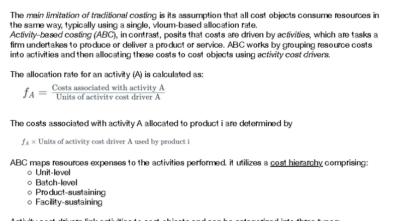 Activity-Based Costing (ABC) & Time-Driven ABC (TDABC) Overview - Studocu