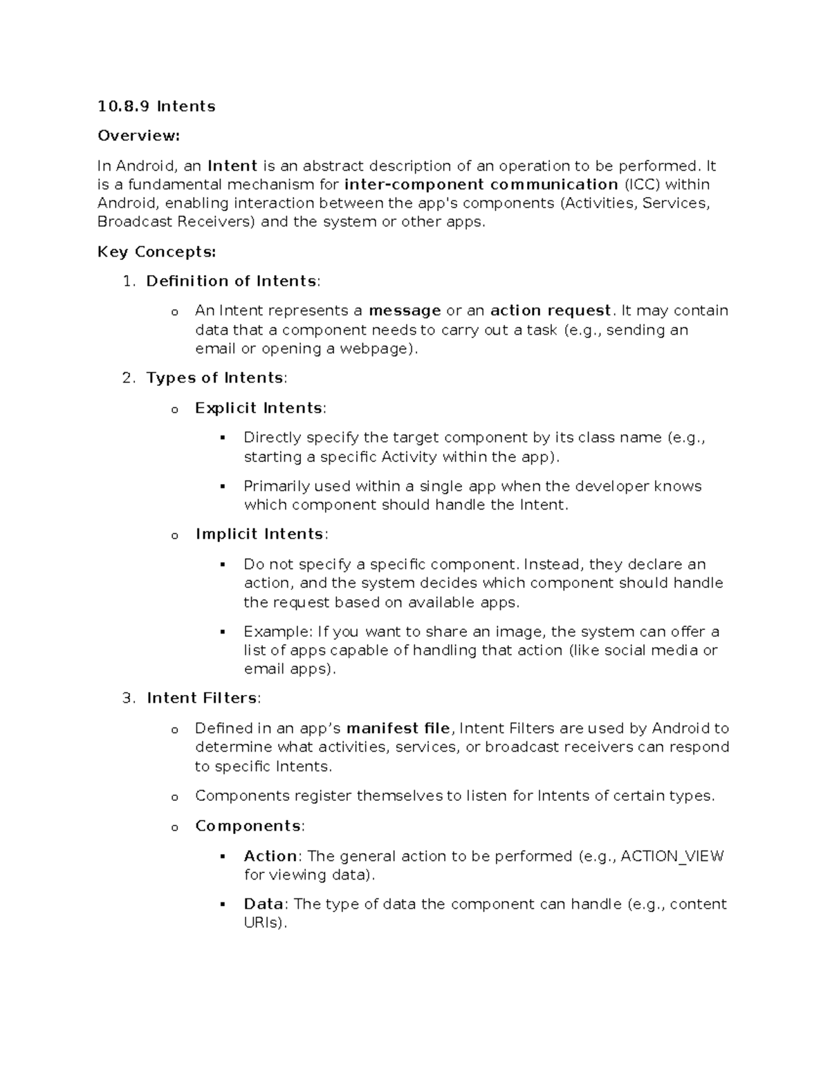 10.8.9 10 - ấdasdsdas - 10.8 Intents Overview: In Android, an Intent is ...