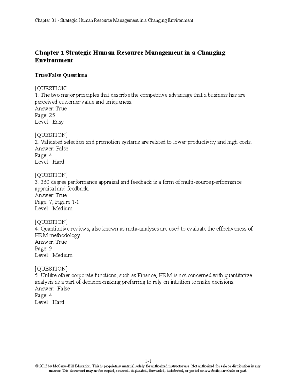 Chap001 - Strategic HRM Test Bank Questions and Answers - Studocu