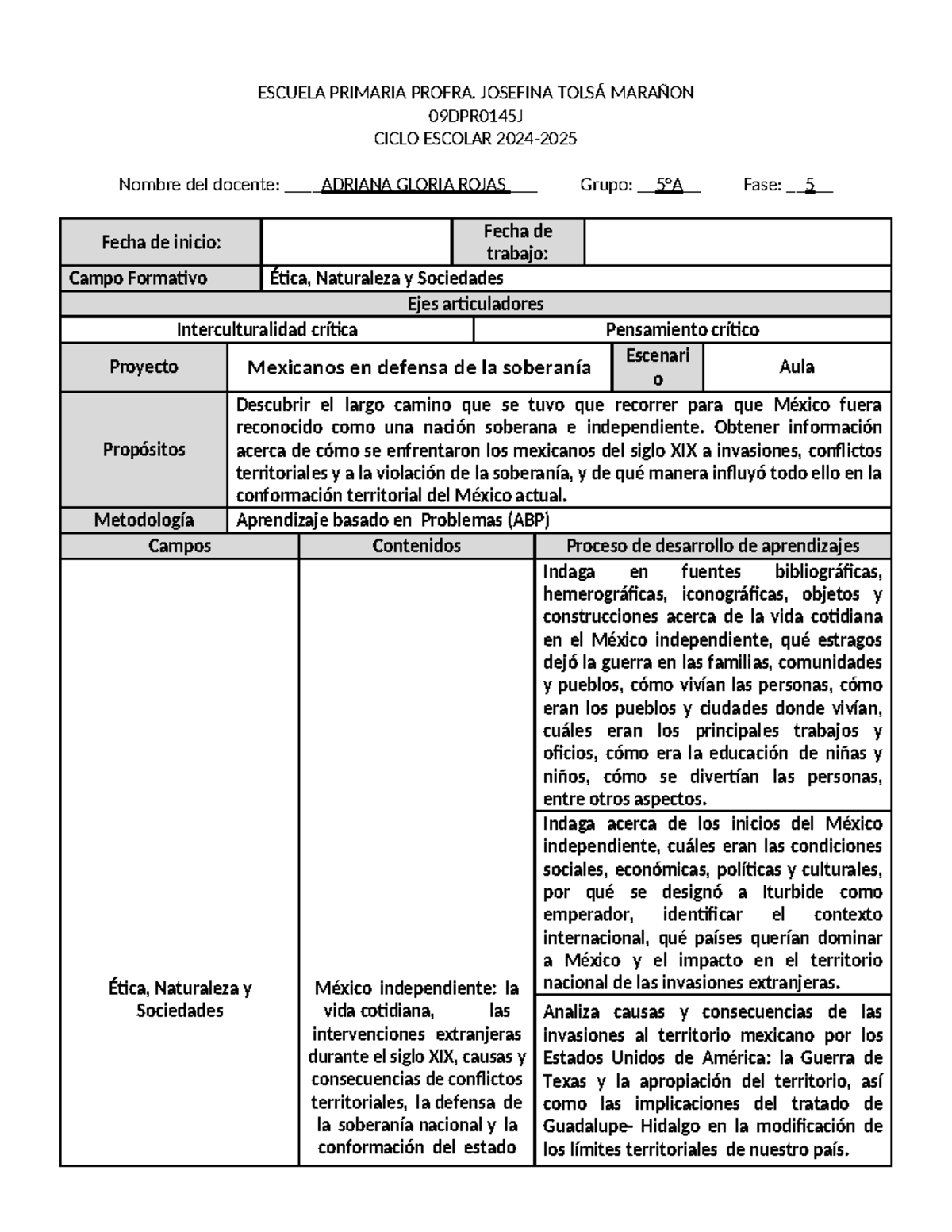 Proyecto 09DPR0145J: Mexicanos en Defensa de la Soberanía - Studocu