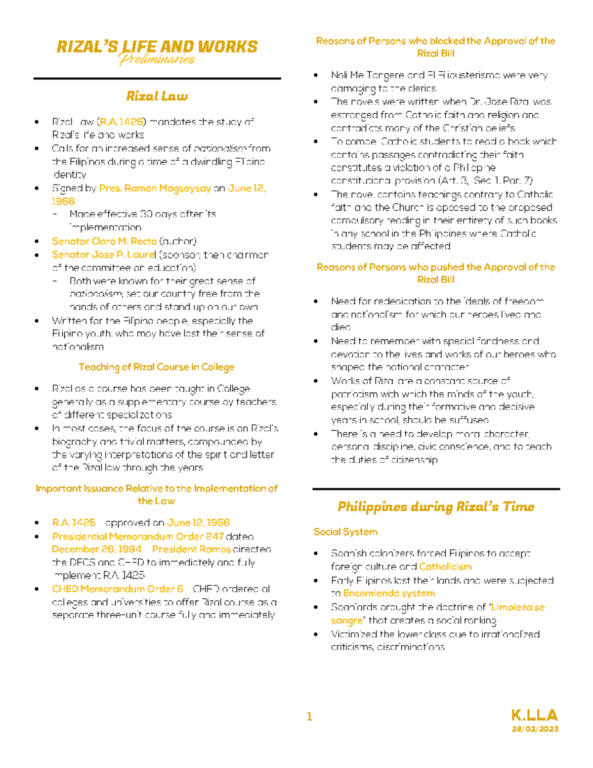 Rizal-prelim - Lecture Notes life and works of rizal - k RIZAL’S LIFE ...