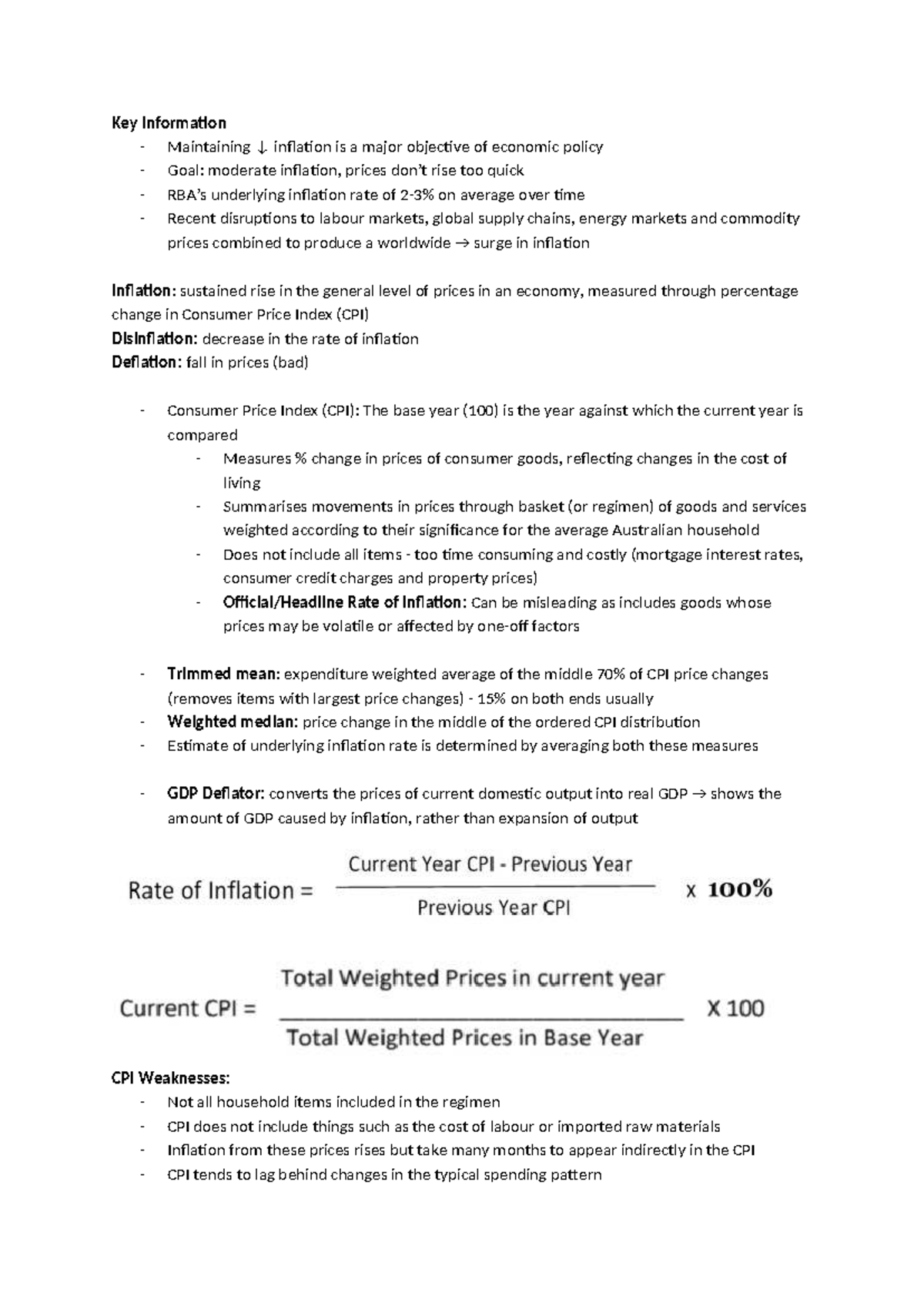 T3S3 Economic Notes: Understanding Inflation and Its Impacts - Studocu